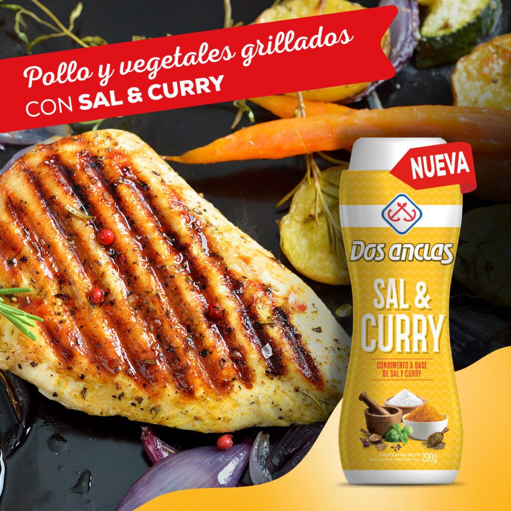 Pollo y vegetales grillados con Sal & Curry