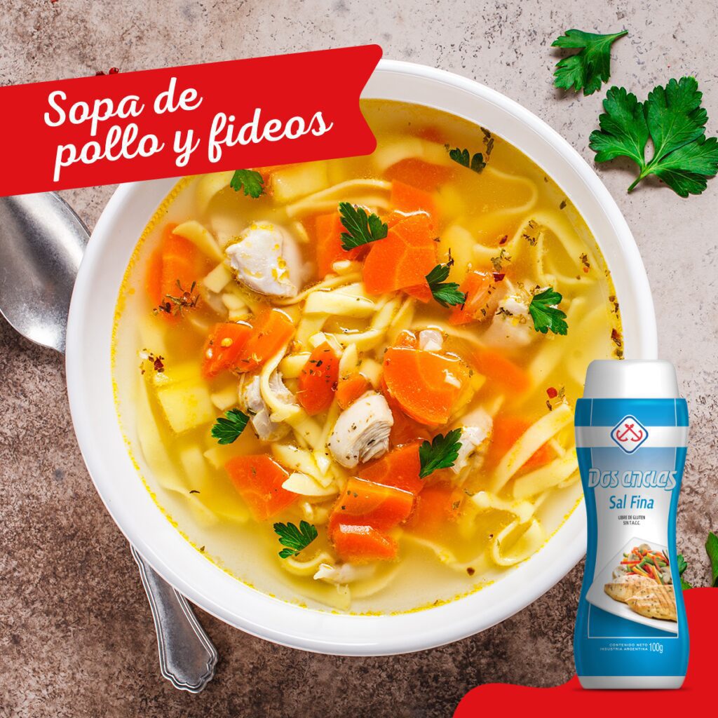 Sopa de pollo y fideos