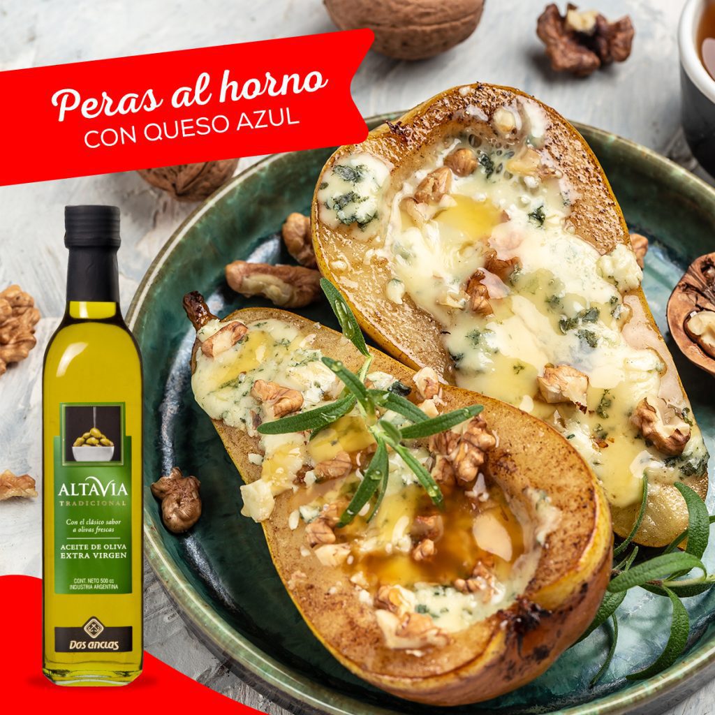 Peras al horno con queso azul